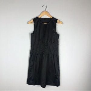 Theory Pleat Cinch Waist A-Line Sateen Black Dress